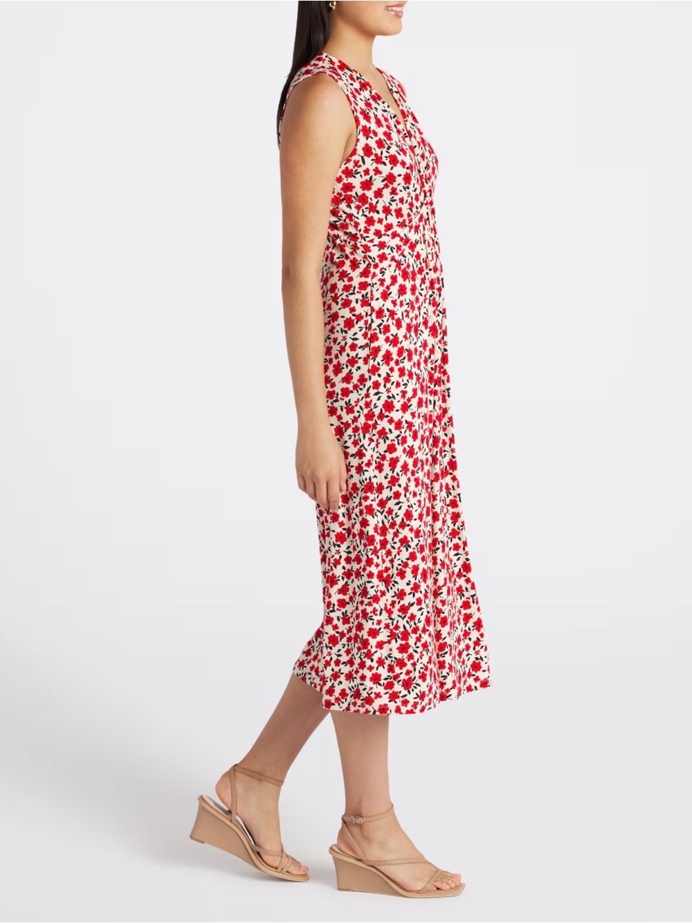 Market & Spruce Red Floral V-Neck Maxi Dress on Cream - Picture 4 of 5